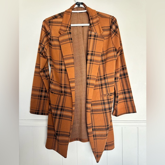 Eclipse Plaid Burnt Orange longline Blazer. Size Small. - Picture 1 of 6
